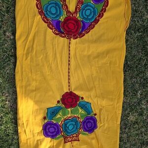 Mexican Dress Women Large Yellow Floral Sleeveless Colorful Shift Authentic NWOT